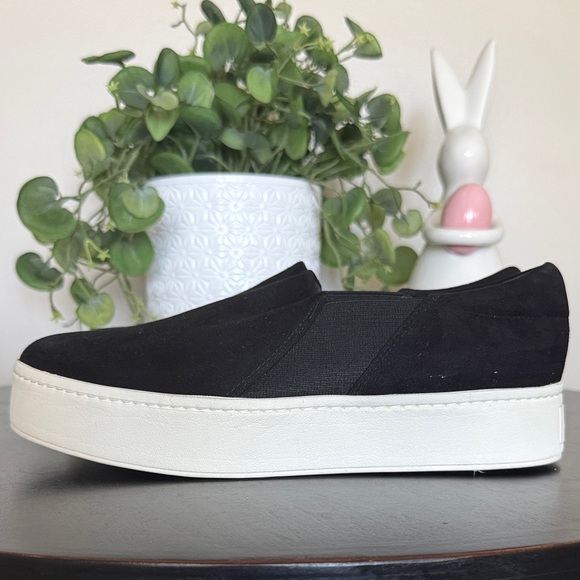 Vince Shoes - Vince Black Suede Slip-On Skate Sneakers with White Platform